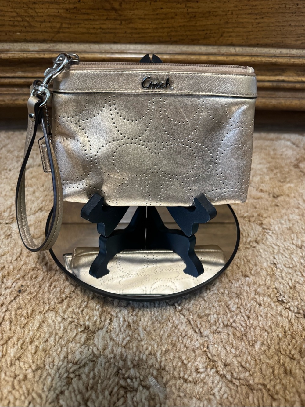 GUC - Coach Metallic Gold Perforated Leather Wristlet
